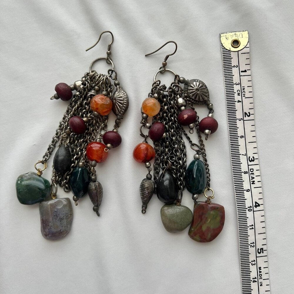 Statement Mixed Gemstone Tumble Long Dangle Fring… - image 8